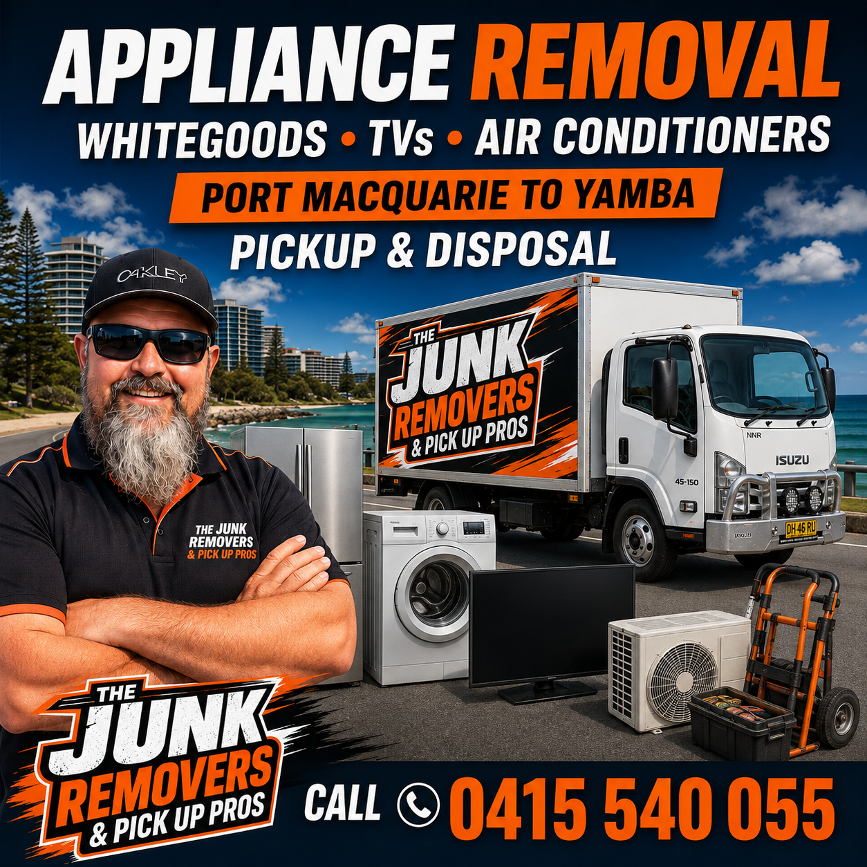 Graphic promoting appliance removal in Coffs Harbour: whitegoods, TVs and air conditioners