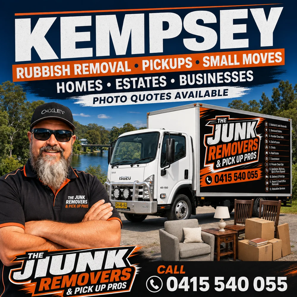 Kempsey rubbish removal, pickups and small moves graphic from The Junk Removers, with photo quotes available