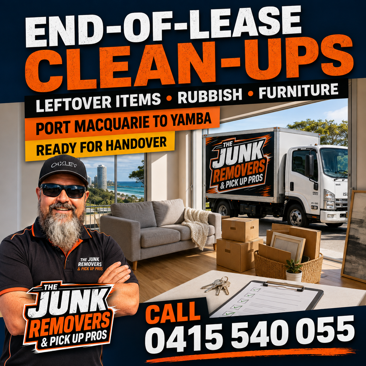 Graphic promoting end-of-lease clean-ups and removals, ready for handover